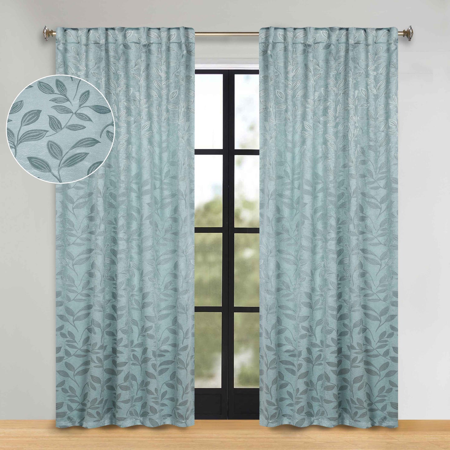 Leaves Room Darkening Back Tabs Blackout Curtain Panels. Set of 2
