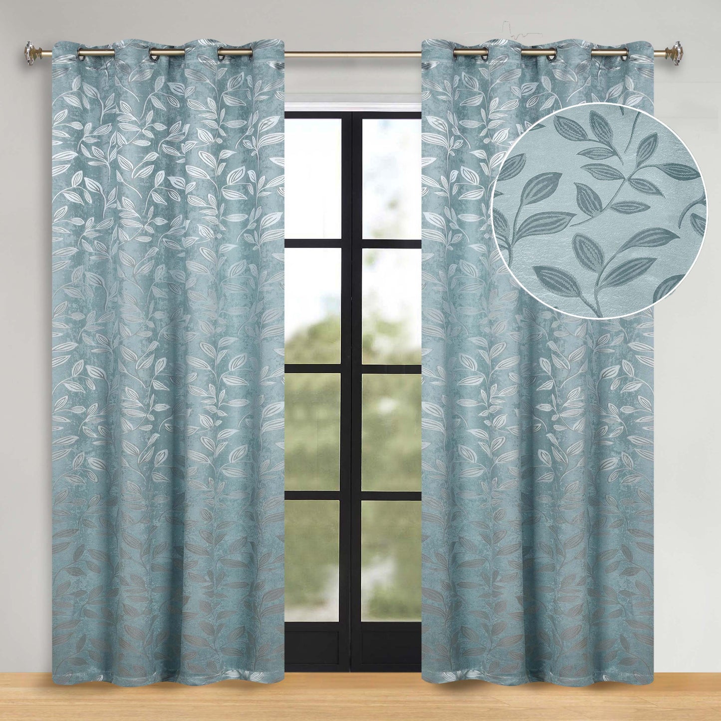 Leaves Room Darkening Washable Blackout Curtain Panels. Set of 2