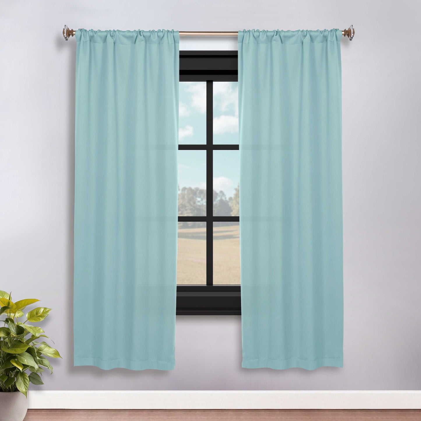 Solid Room Darkening Rod Pocket Blackout Curtain Panels. Set of 2