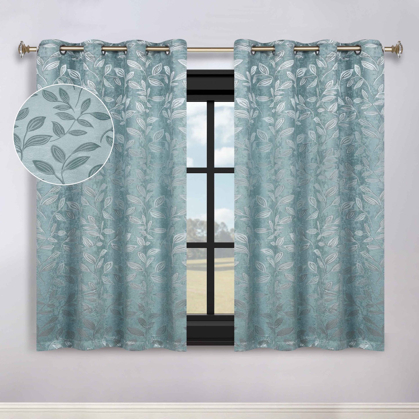 Leaves Room Darkening Washable Blackout Curtain Panels. Set of 2