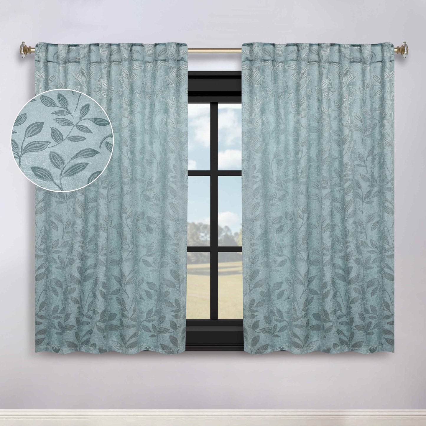 Leaves Room Darkening Back Tabs Blackout Curtain Panels. Set of 2