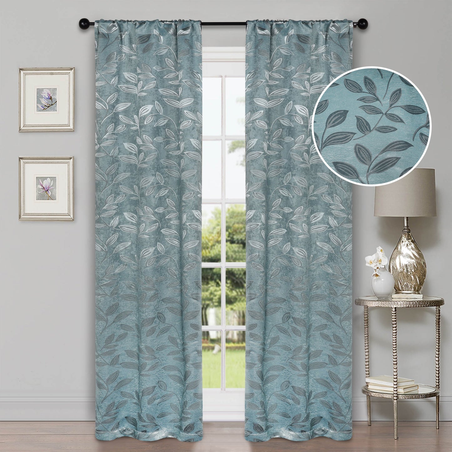 Leaves Room Darkening Washable Blackout Curtain Panels. Set of 2