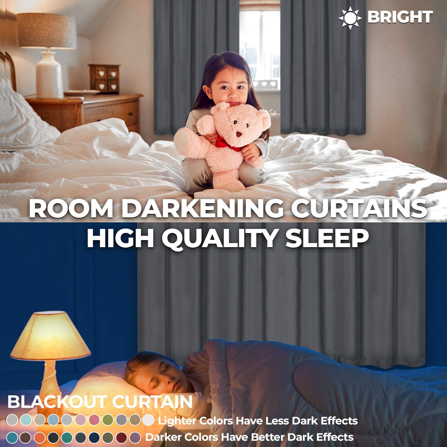 Solid Room Darkening Rod Pocket Blackout Curtain Panels. Set of 2