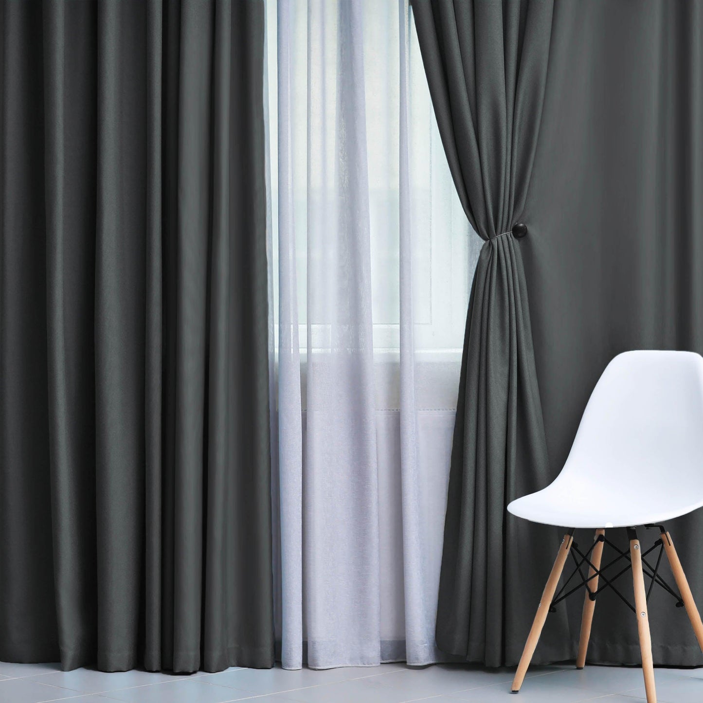 Solid Machine Washable Room Darkening Blackout Curtains. Set of 2