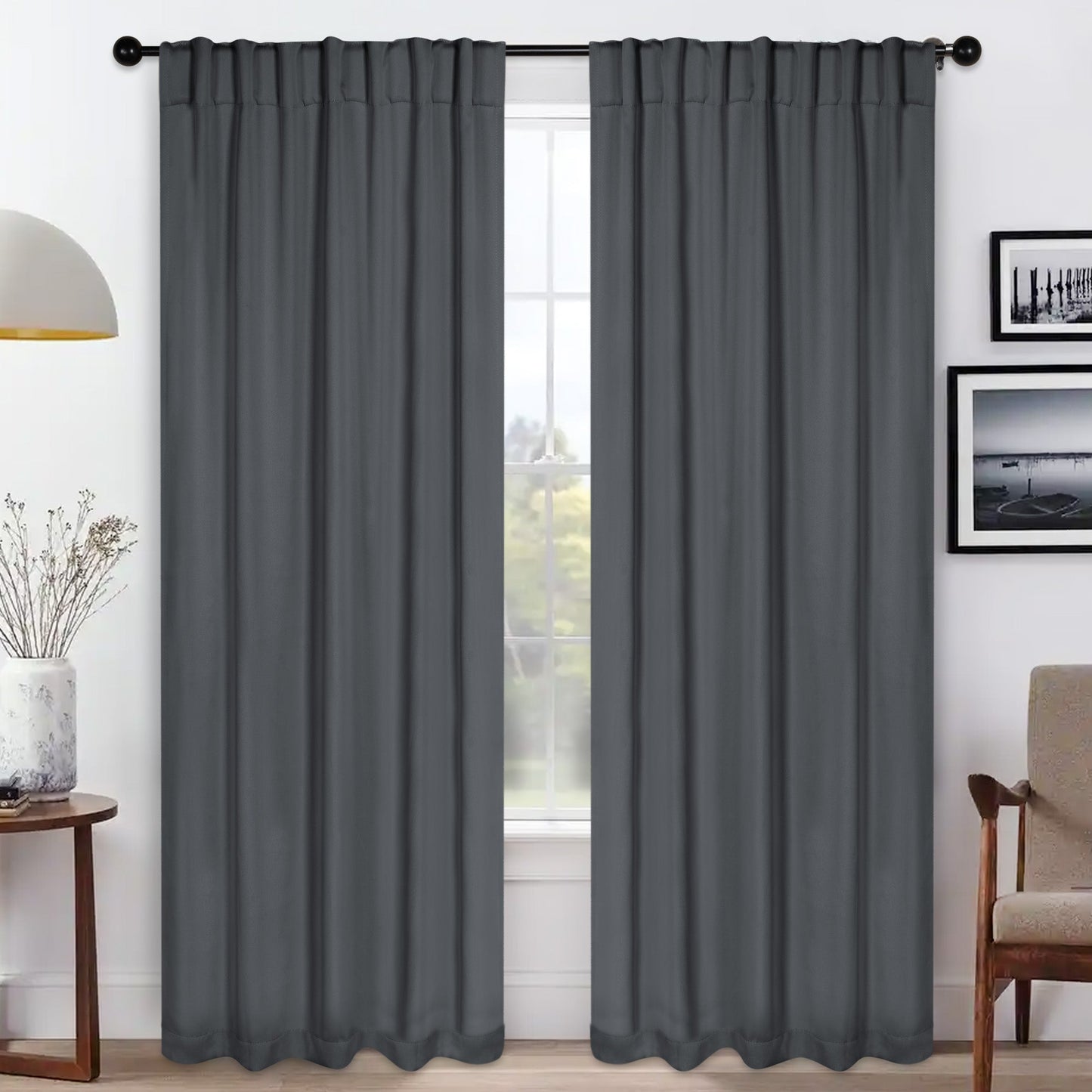 Solid Room Darkening Blackout Curtain Panels. Back Tabs. Set of 2