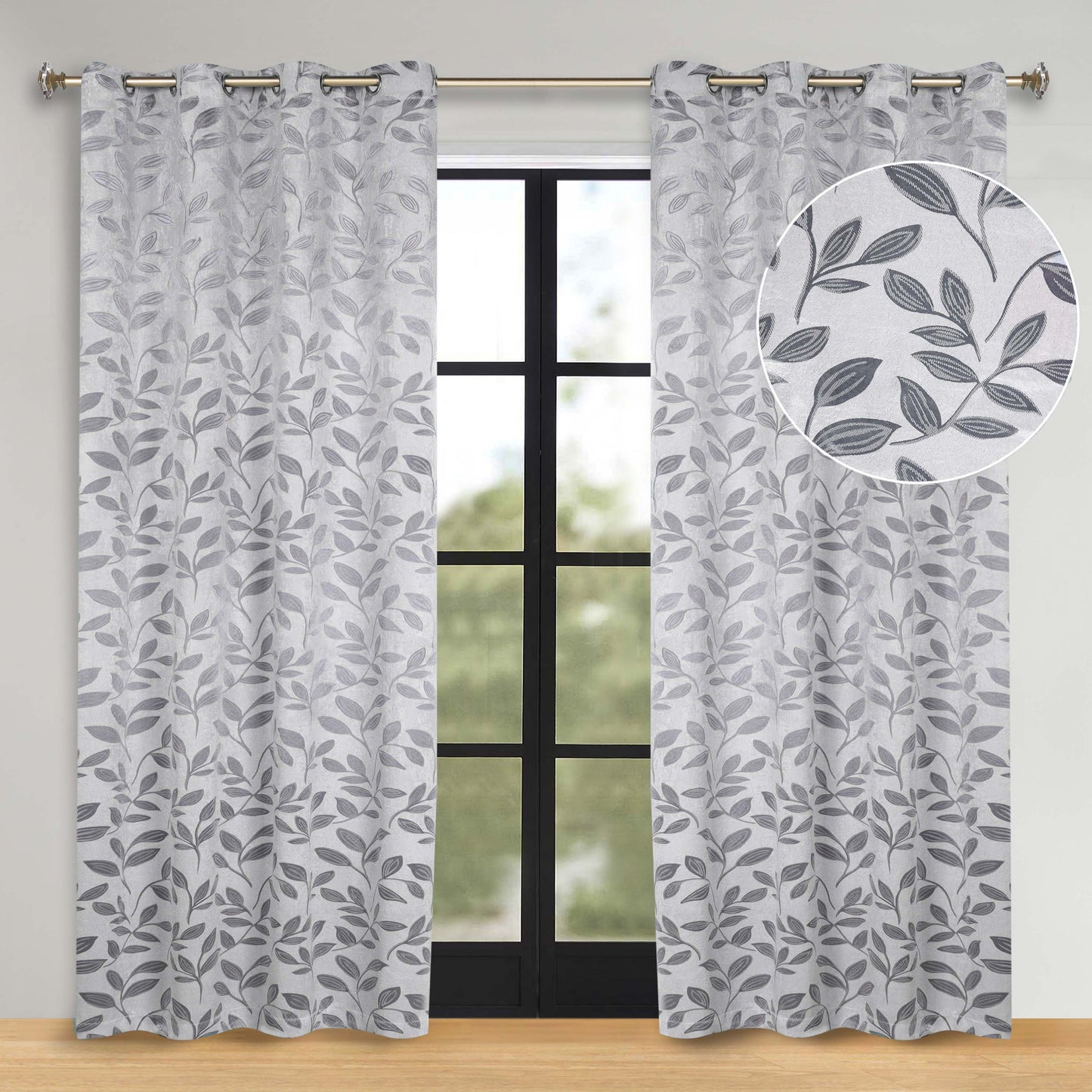 Leaves Room Darkening Washable Blackout Curtain Panels. Set of 2