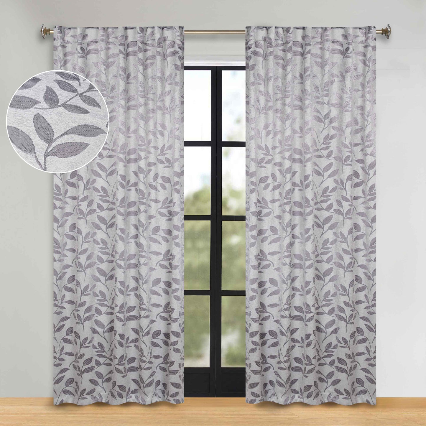 Leaves Room Darkening Back Tabs Blackout Curtain Panels. Set of 2