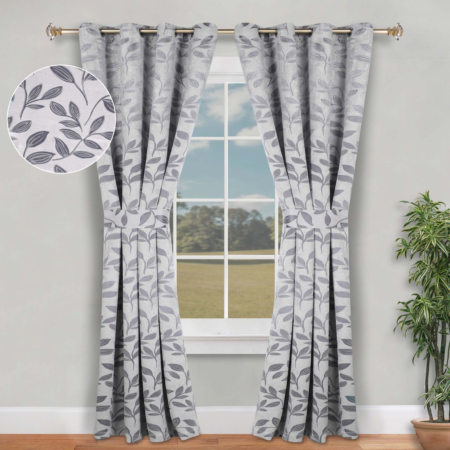 Leaves Room Darkening Washable Blackout Curtain Panels. Set of 2