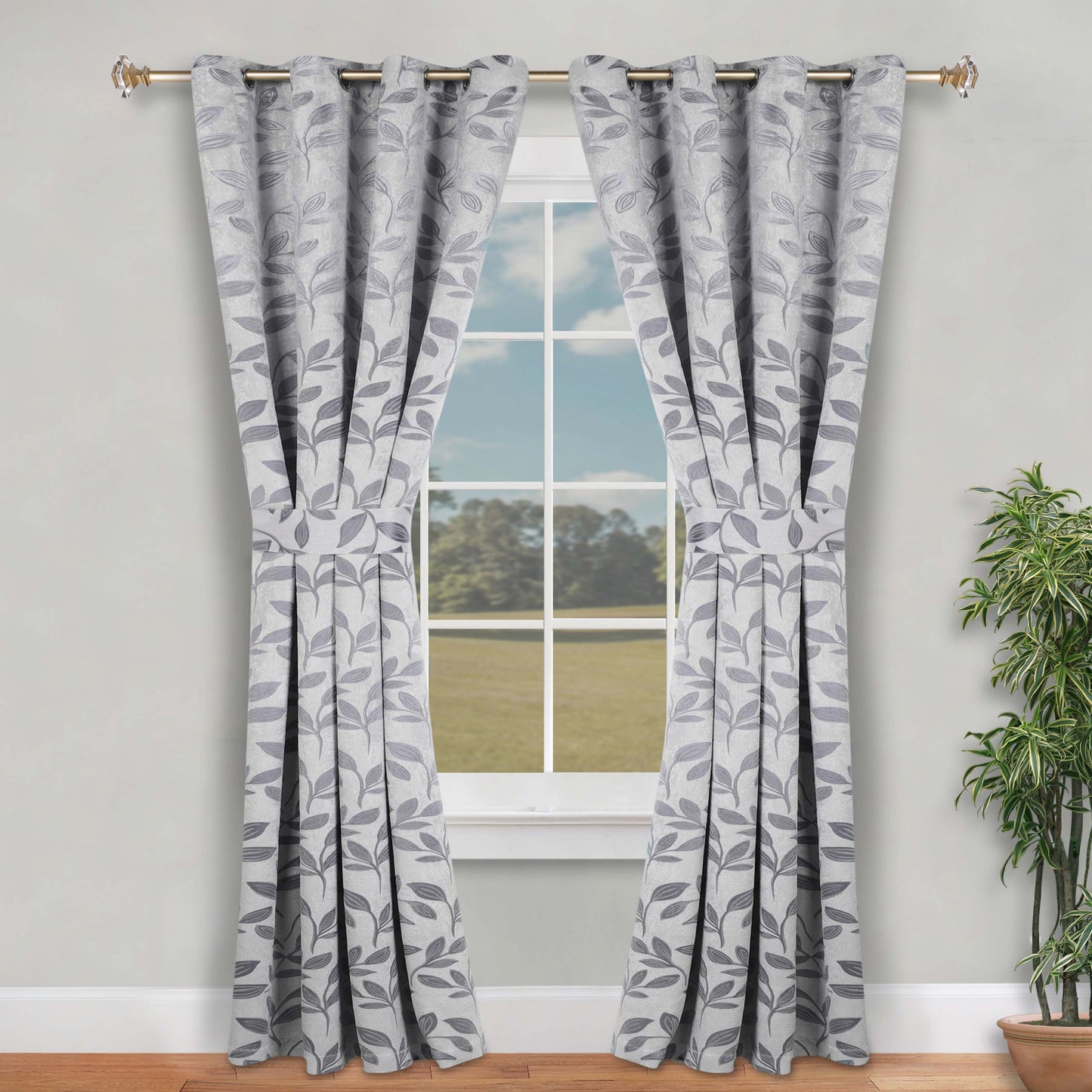 Leaves Room Darkening Washable Blackout Curtain Panels. Set of 2