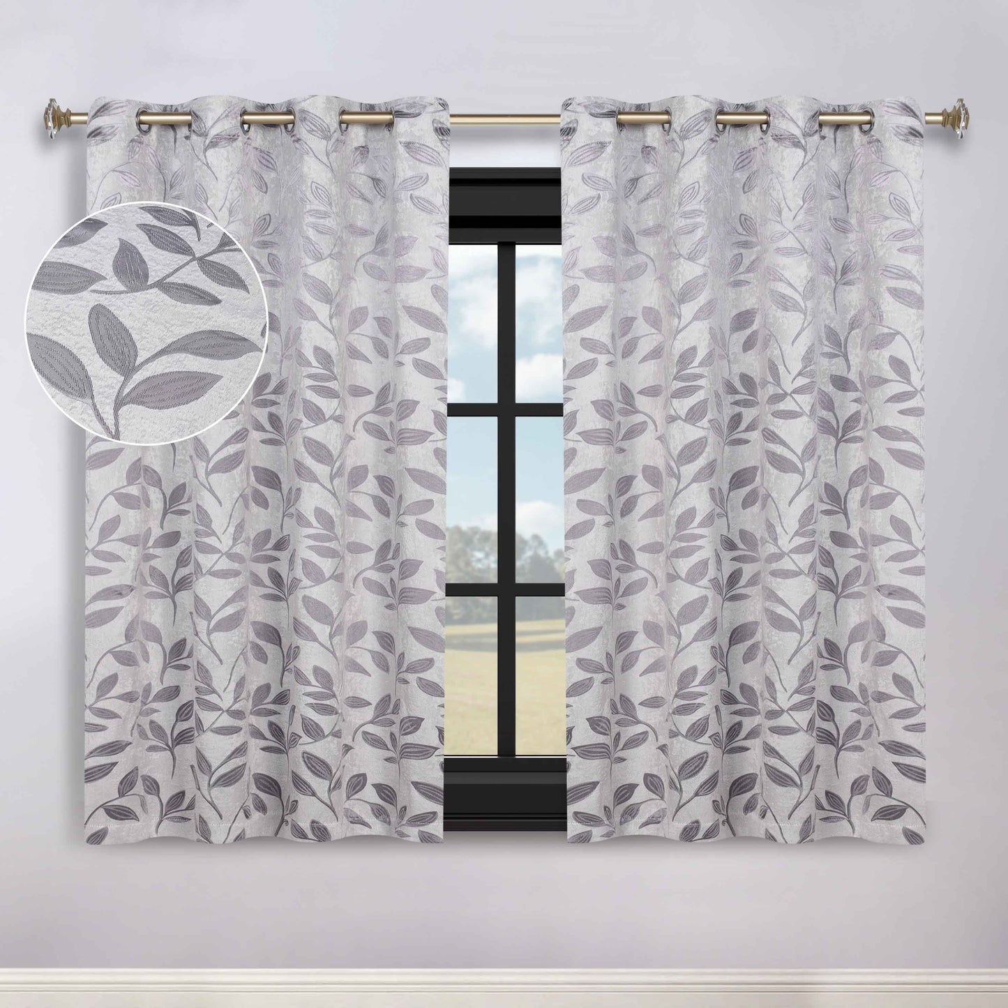 Leaves Room Darkening Washable Blackout Curtain Panels. Set of 2