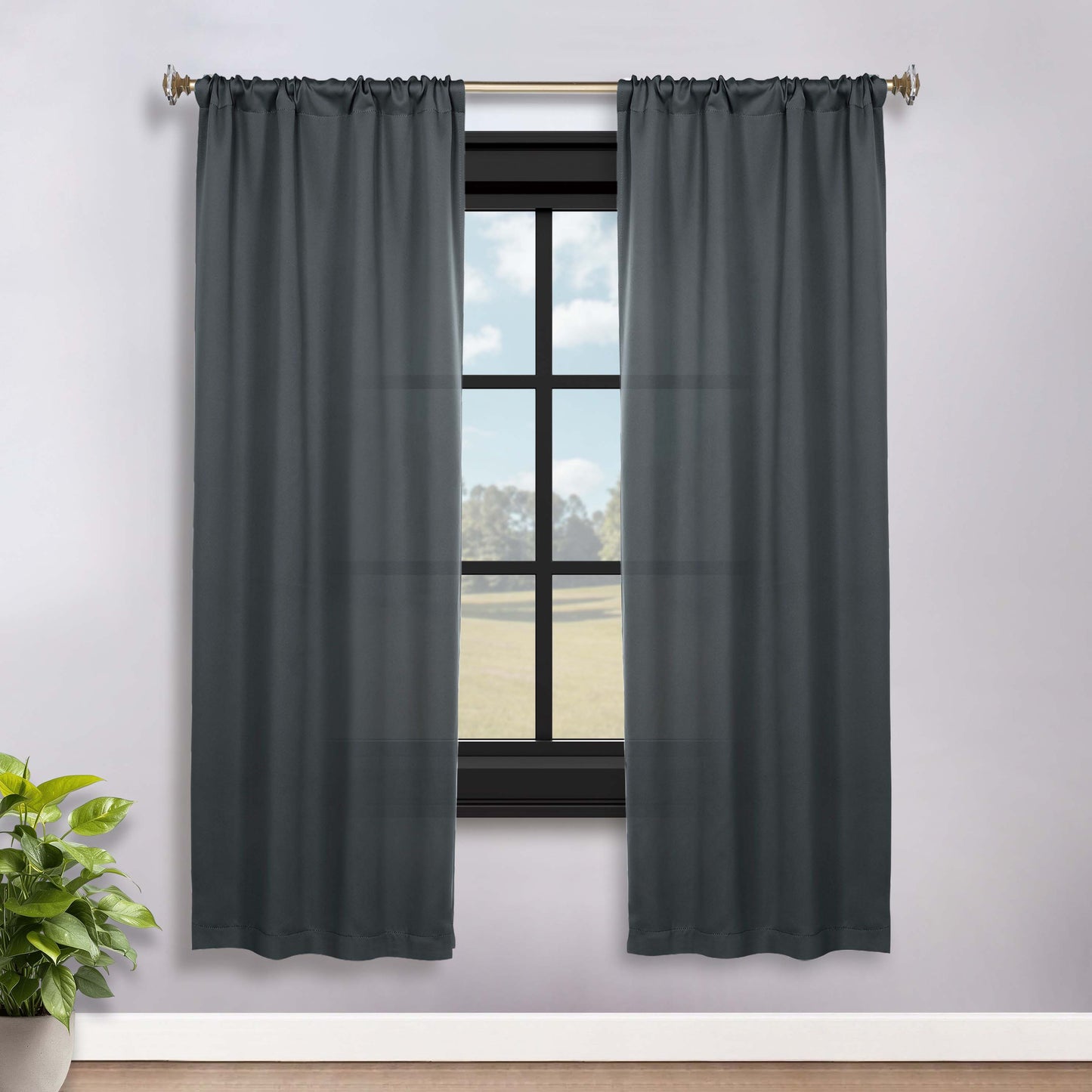 Solid Room Darkening Rod Pocket Blackout Curtain Panels. Set of 2