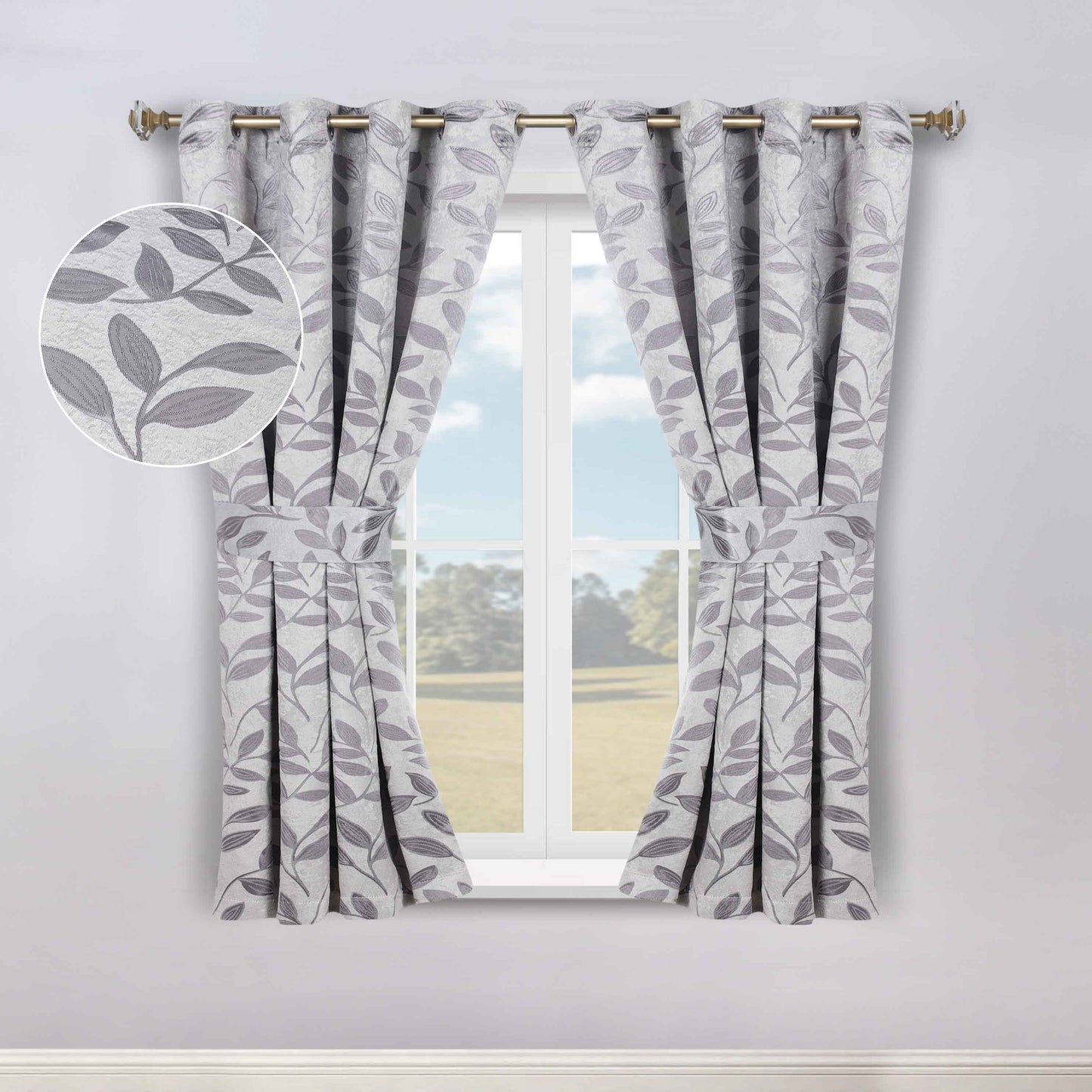 Leaves Room Darkening Washable Blackout Curtain Panels. Set of 2