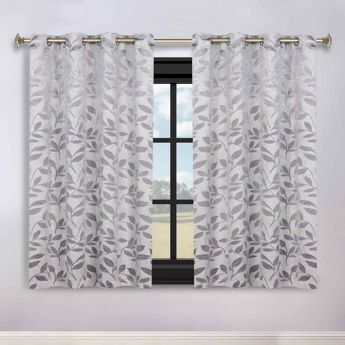 Leaves Room Darkening Washable Blackout Curtain Panels. Set of 2