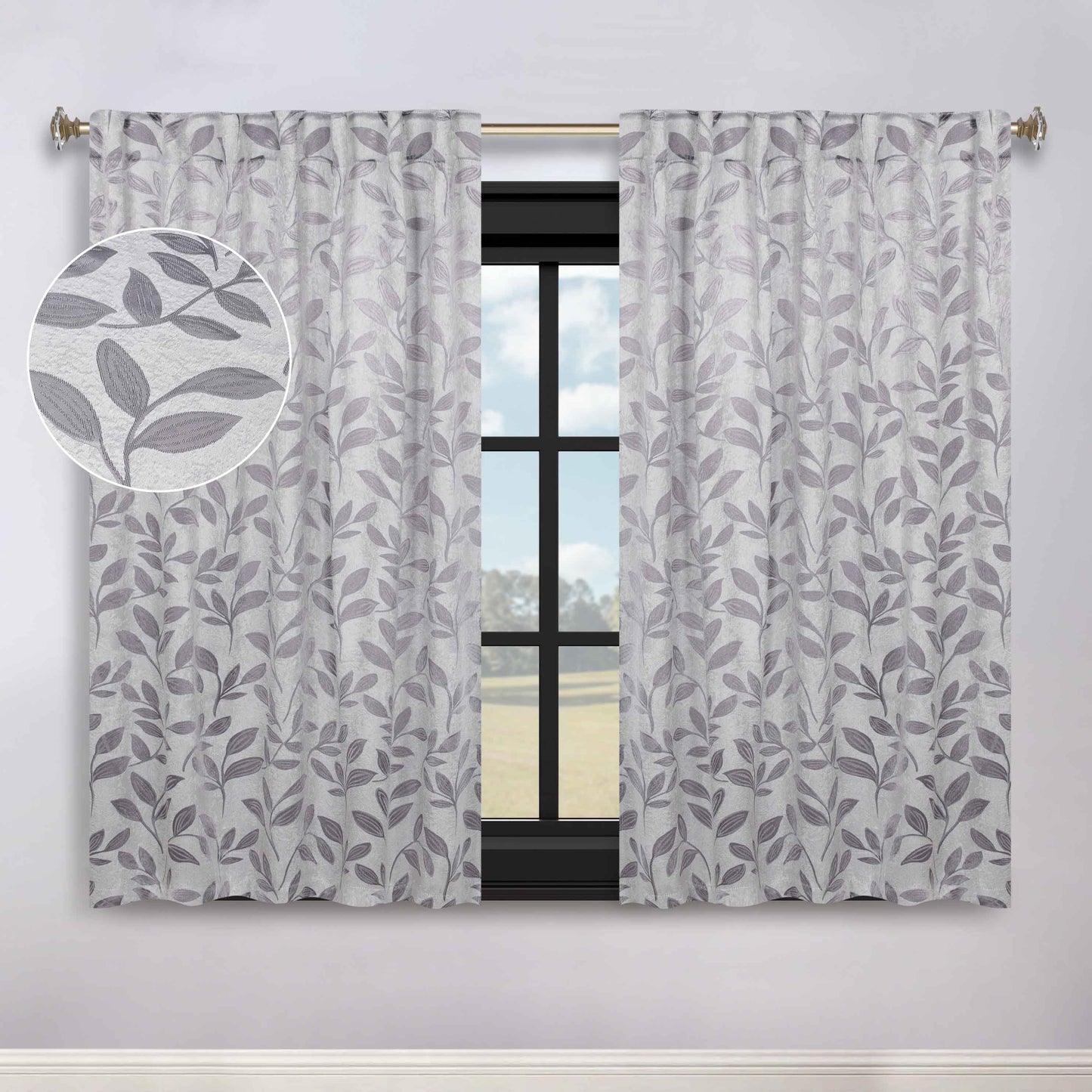 Leaves Room Darkening Back Tabs Blackout Curtain Panels. Set of 2