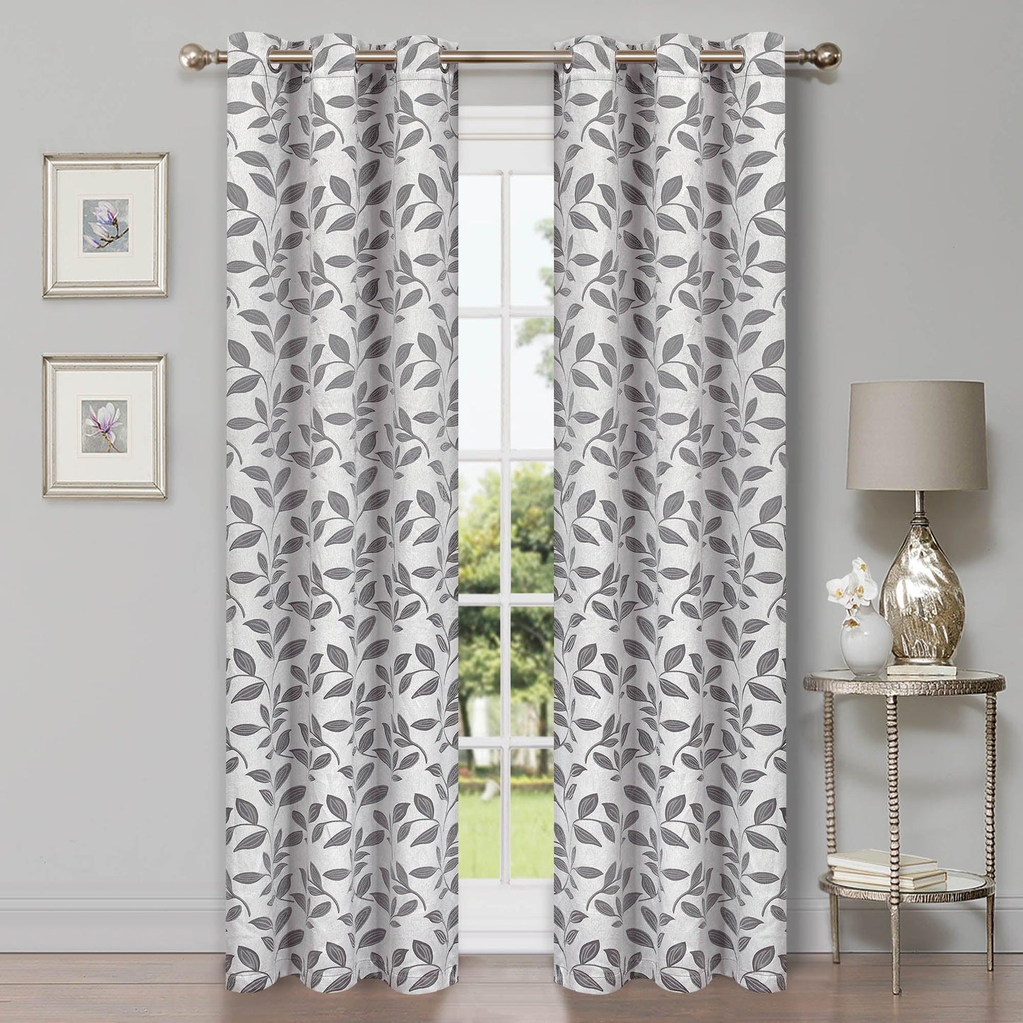 Leaves Machine Washable Room Darkening Blackout Curtains. Set of 2