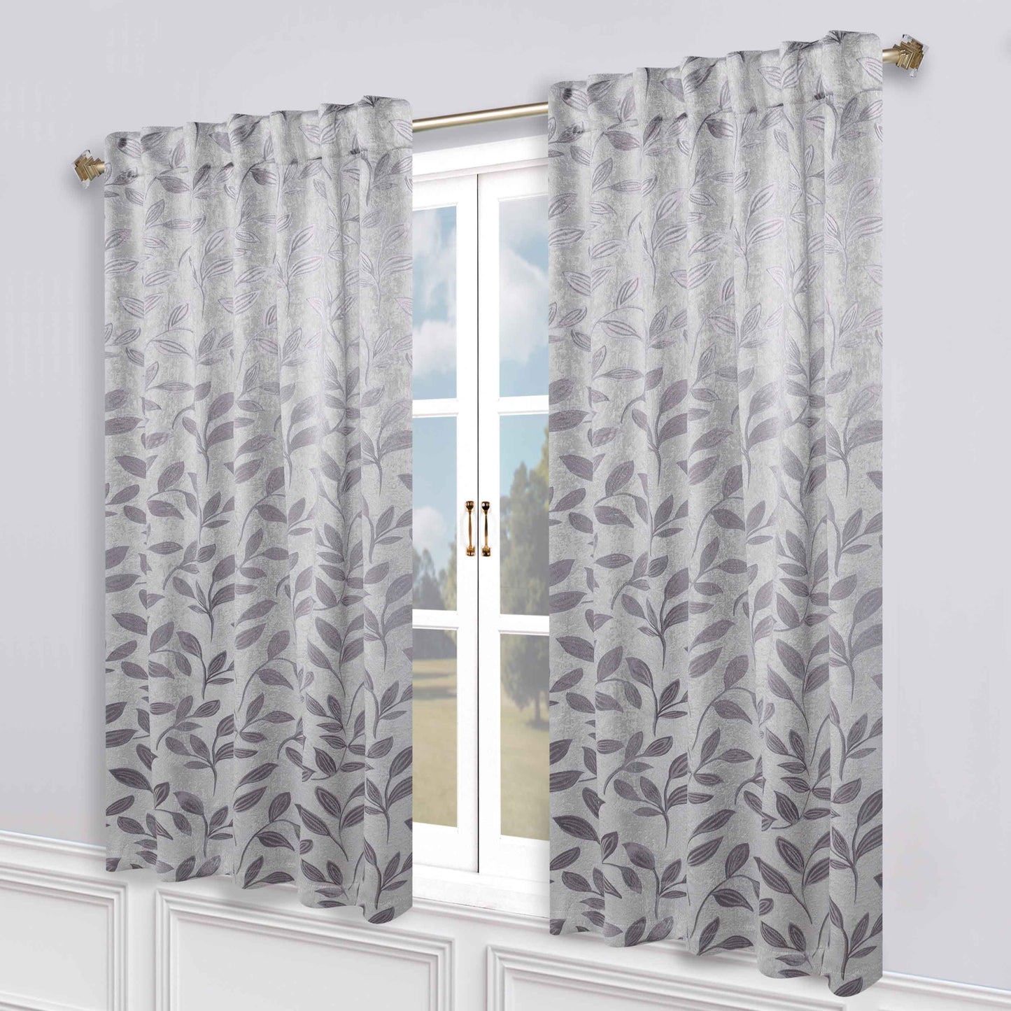 Leaves Room Darkening Back Tabs Blackout Curtain Panels. Set of 2