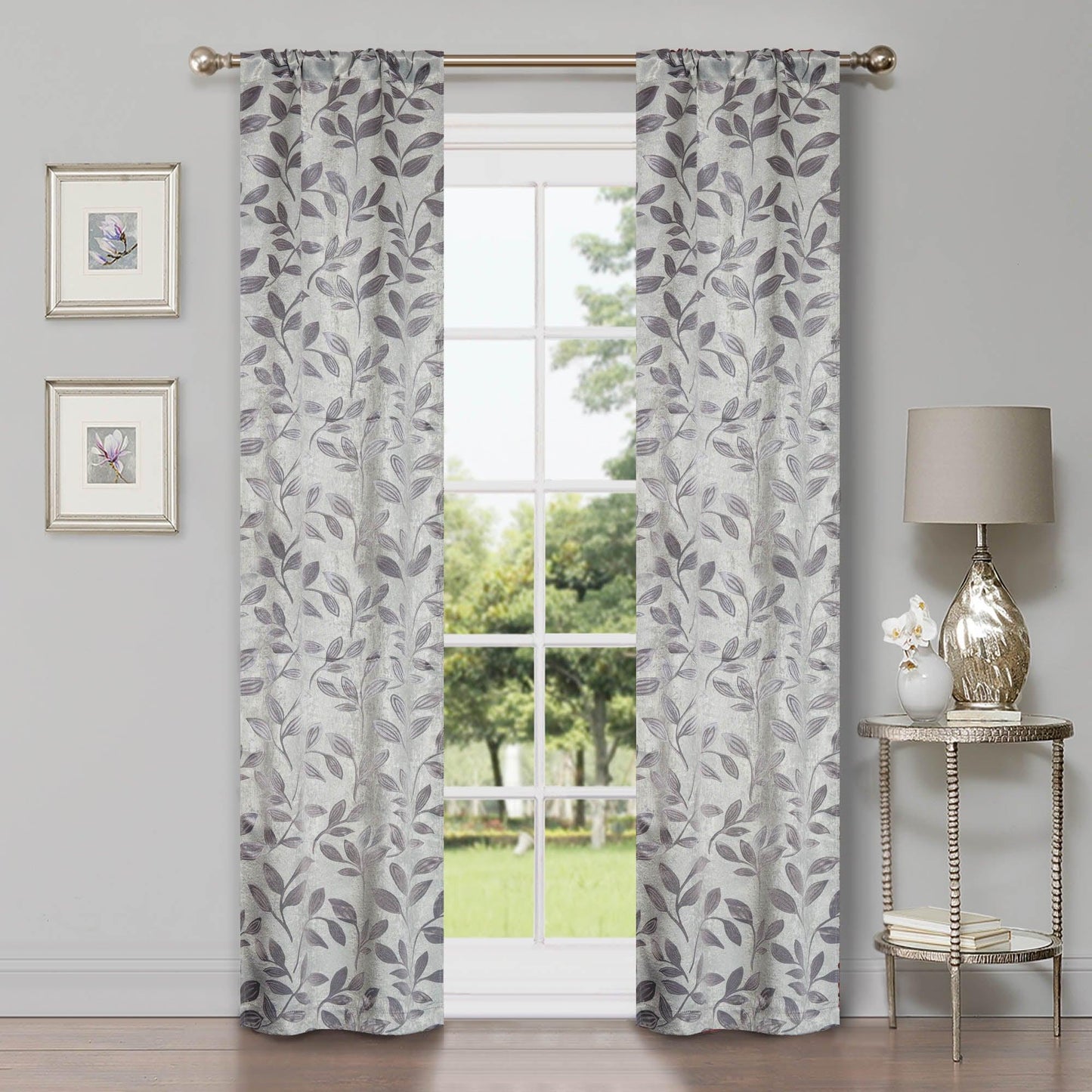 Leaves Machine Washable Room Darkening Blackout Curtains. Set of 2