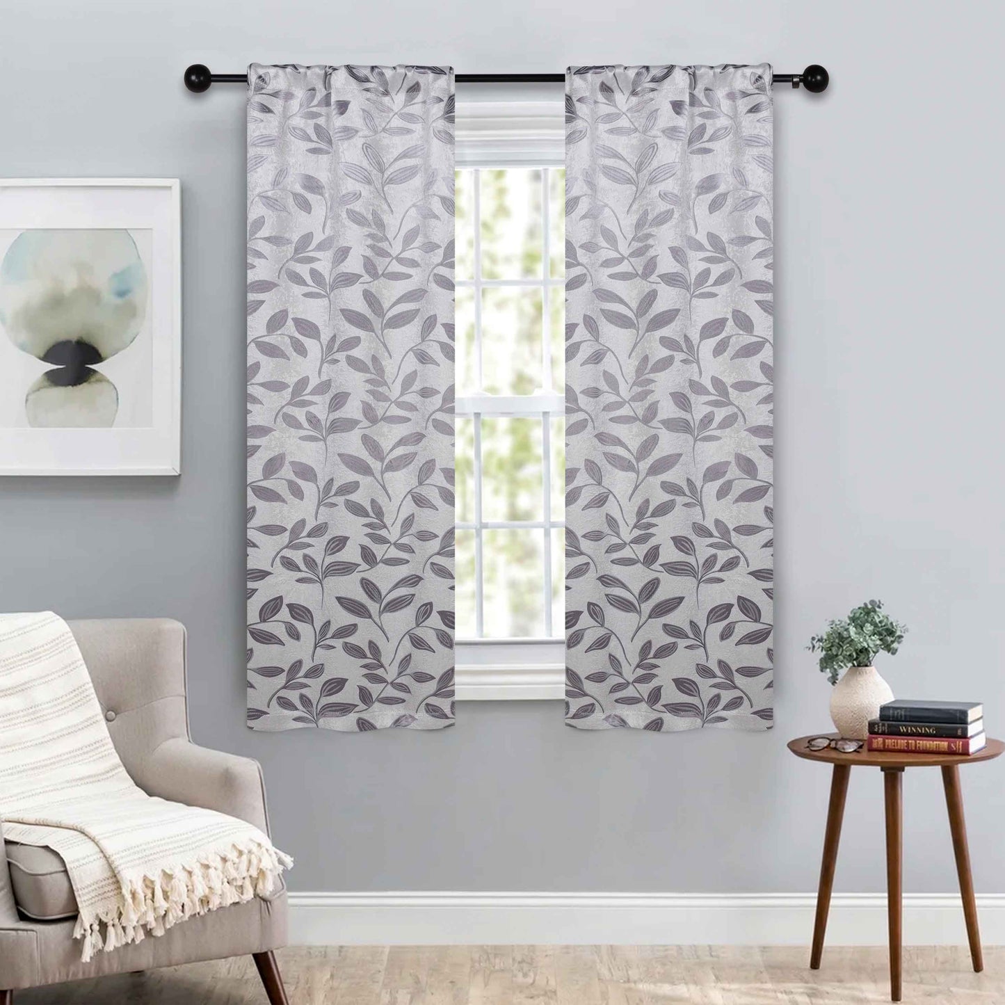 Leaves Room Darkening Washable Blackout Curtain Panels. Set of 2