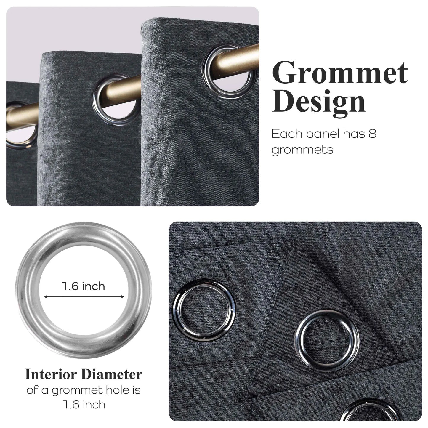 Noor Semi-Blackout Chenille Washable Grommet Curtains. Set of 2 Panels