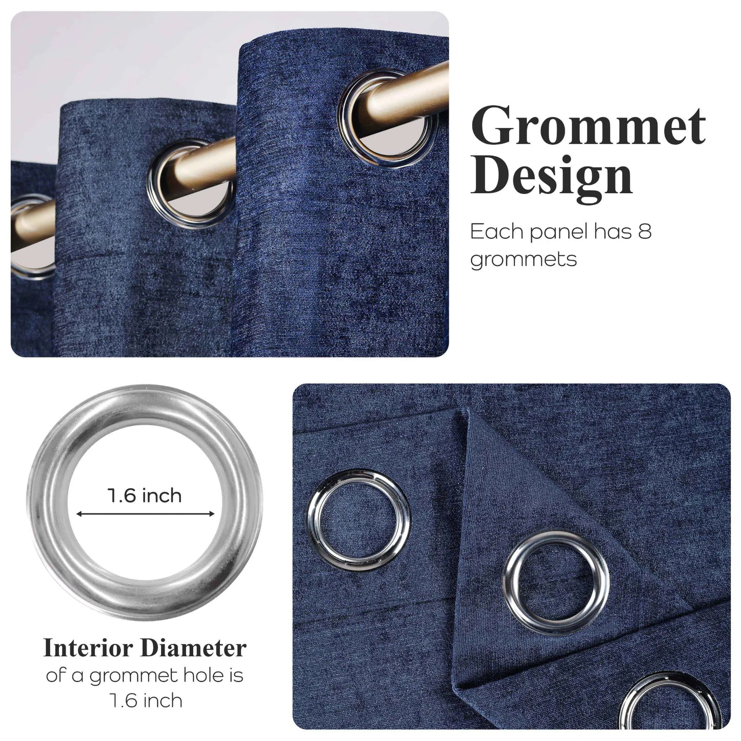 Noor Semi-Blackout Chenille Washable Grommet Curtains. Set of 2 Panels