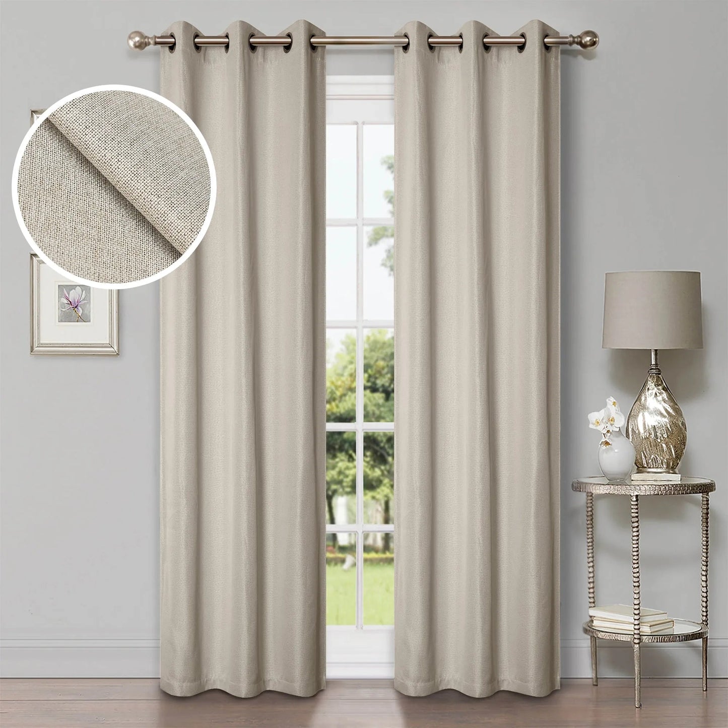 Linen Washable Room Darkening Blackout Curtains. Set of 2