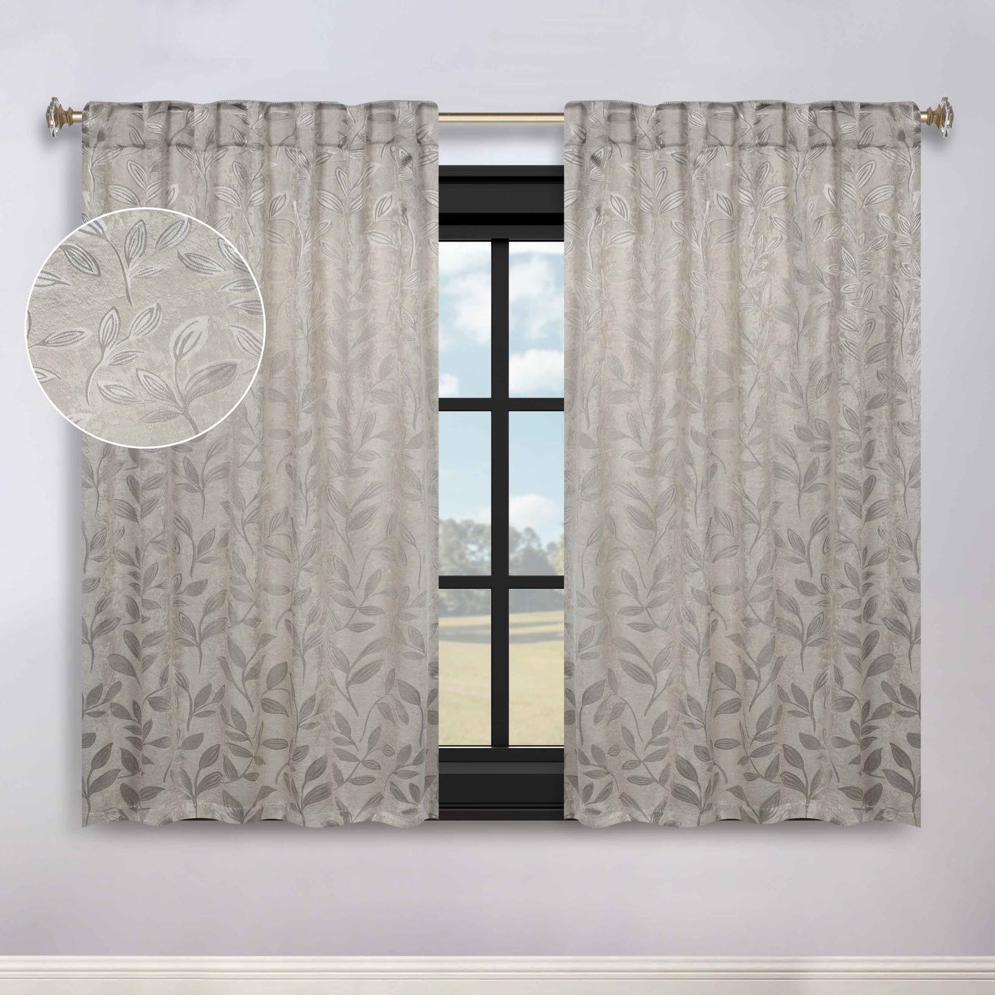 Leaves Room Darkening Back Tabs Blackout Curtain Panels. Set of 2
