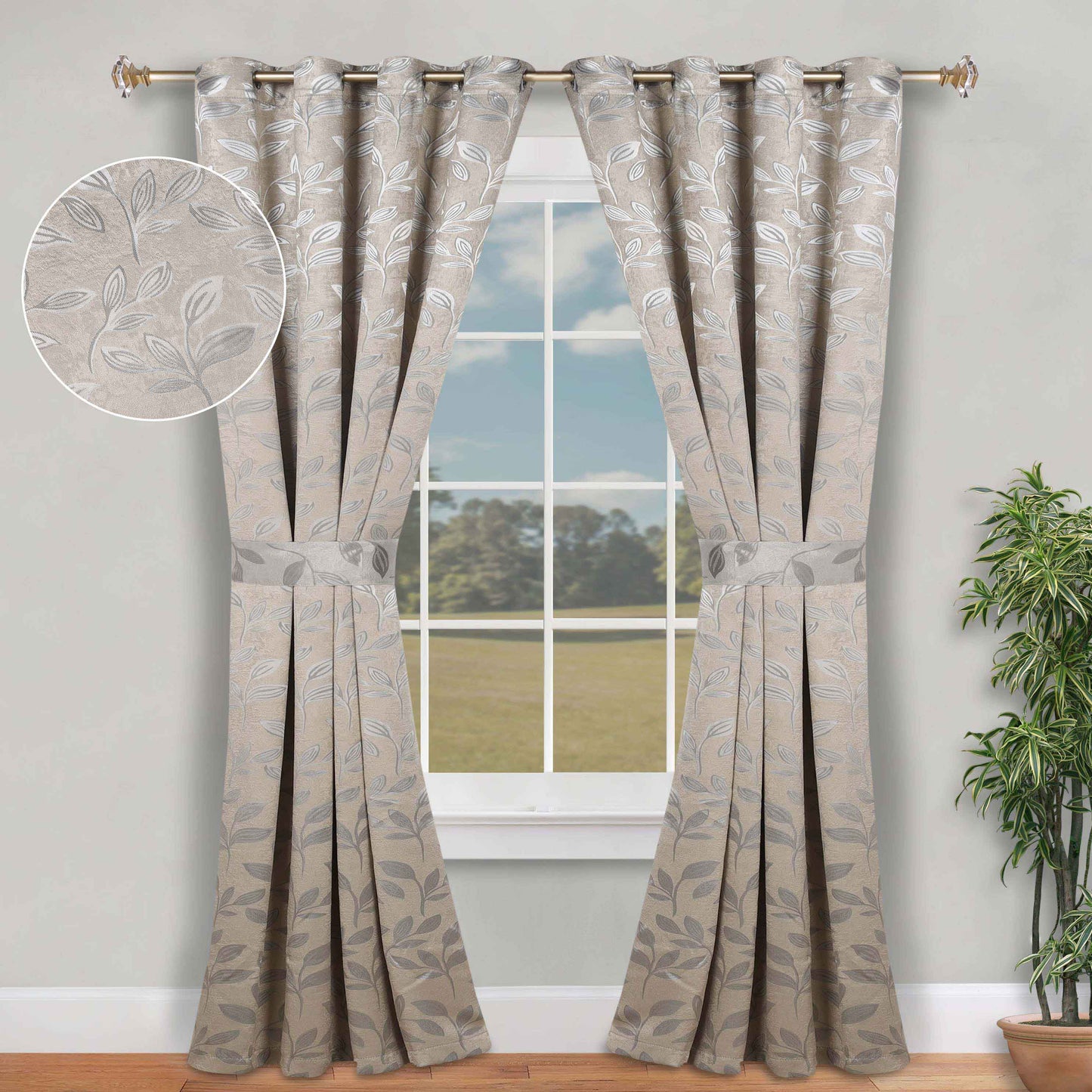 Leaves Room Darkening Washable Blackout Curtain Panels. Set of 2