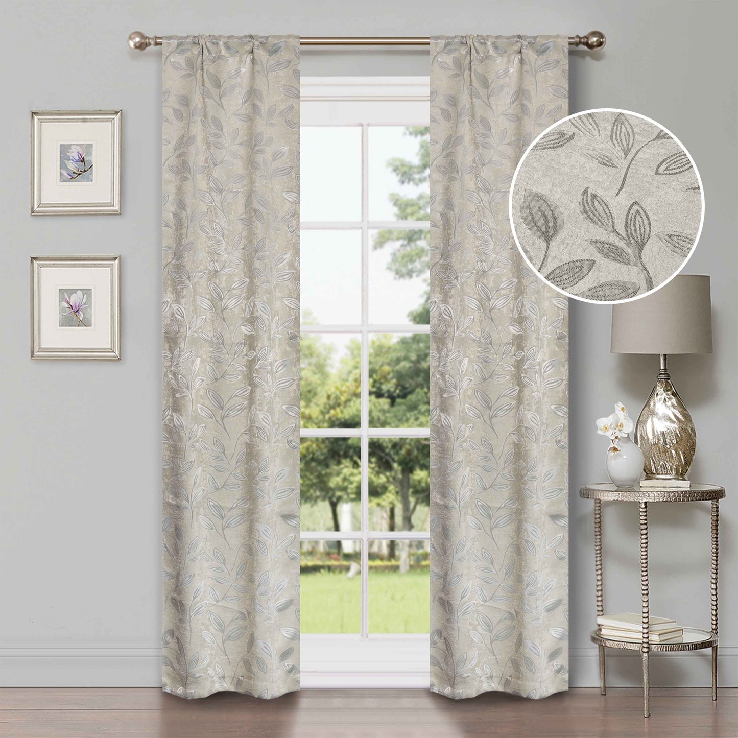Leaves Room Darkening Washable Blackout Curtain Panels. Set of 2