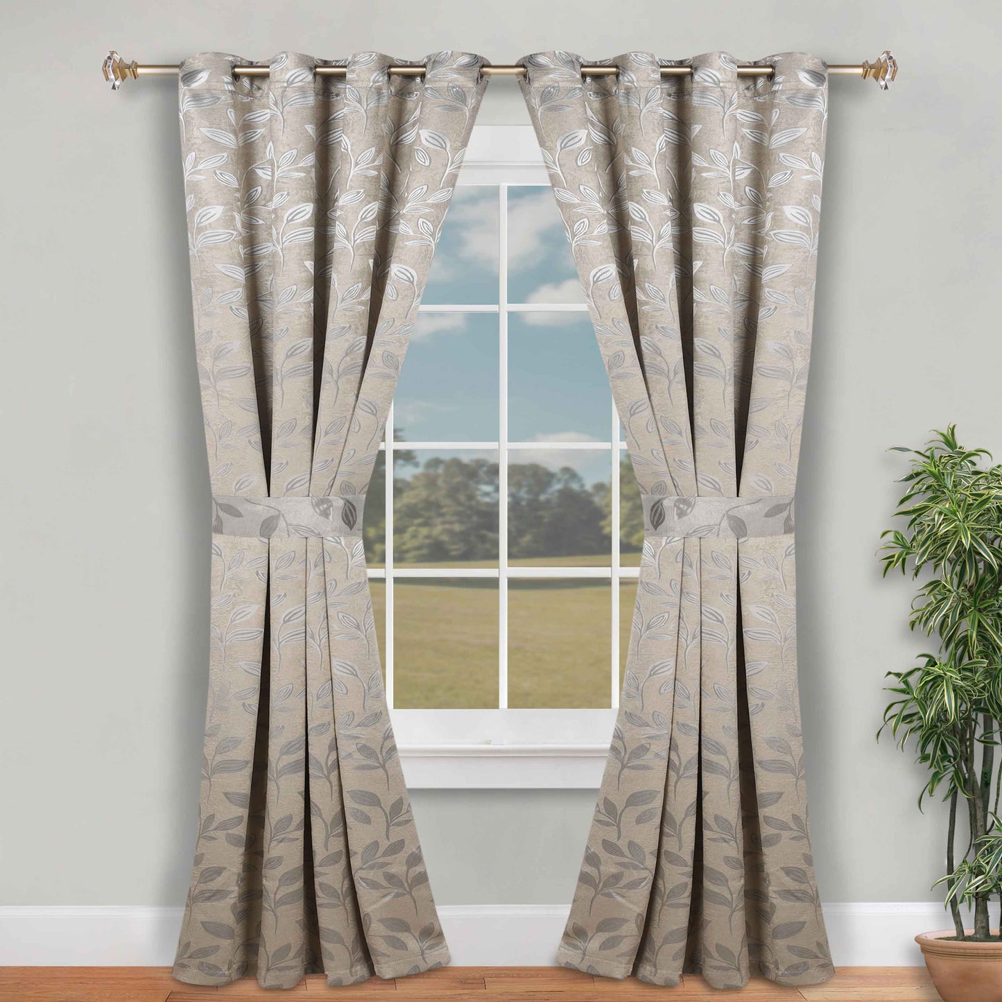 Leaves Room Darkening Washable Blackout Curtain Panels. Set of 2