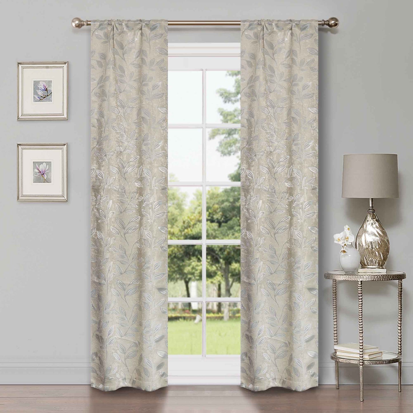 Leaves Room Darkening Washable Blackout Curtain Panels. Set of 2