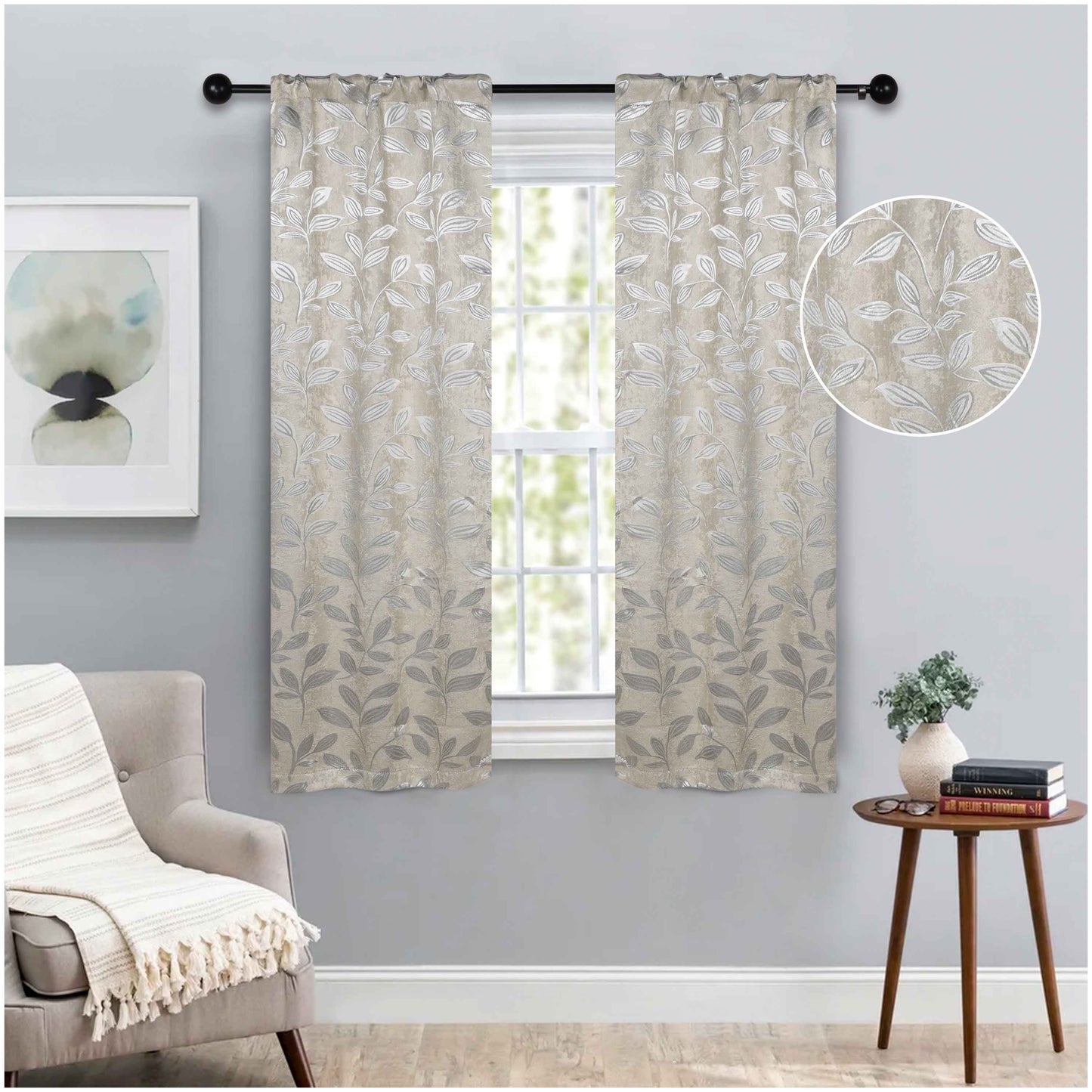 Leaves Room Darkening Washable Blackout Curtain Panels. Set of 2