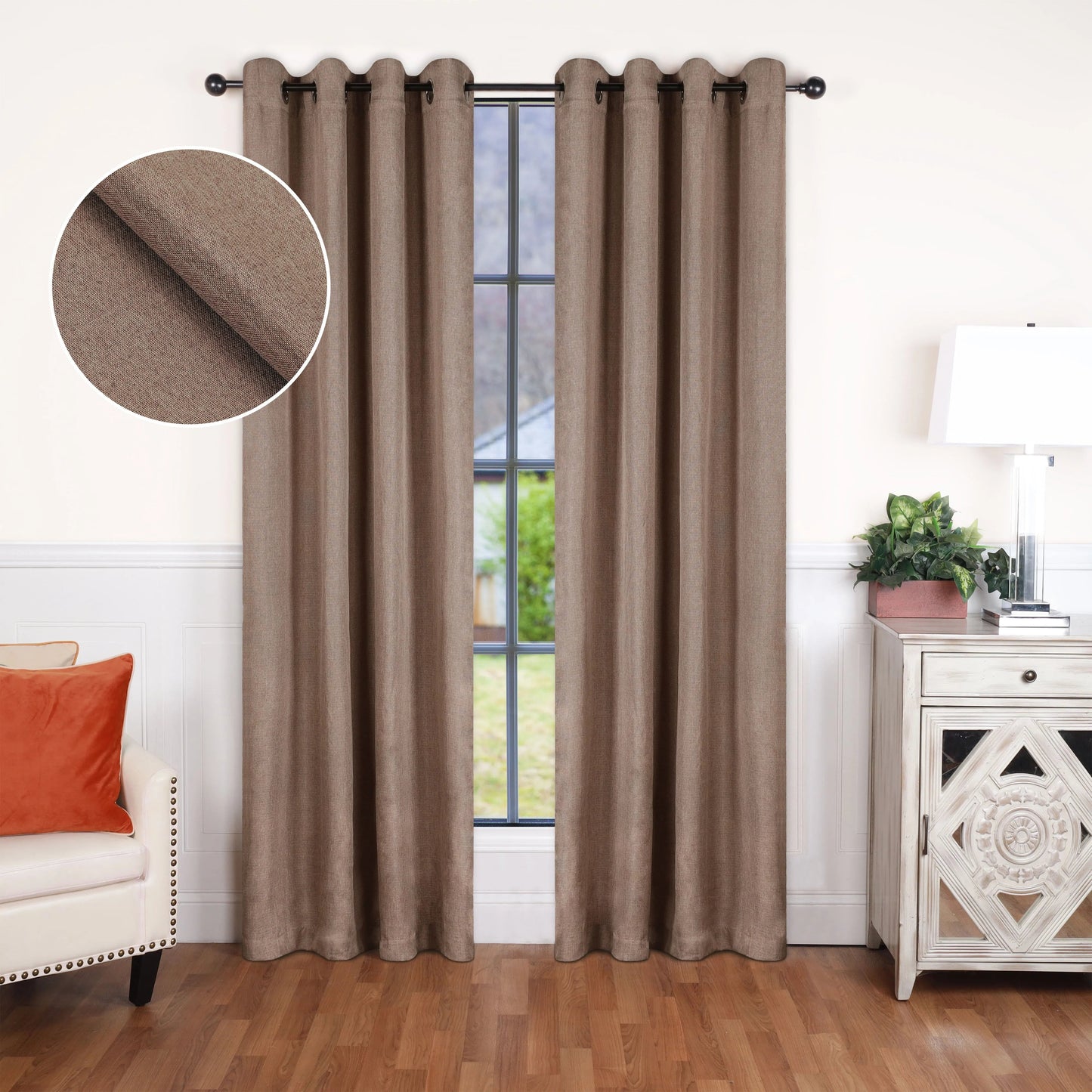 Linen Pattern Washable Room Darkening Blackout Curtains. Set of 2