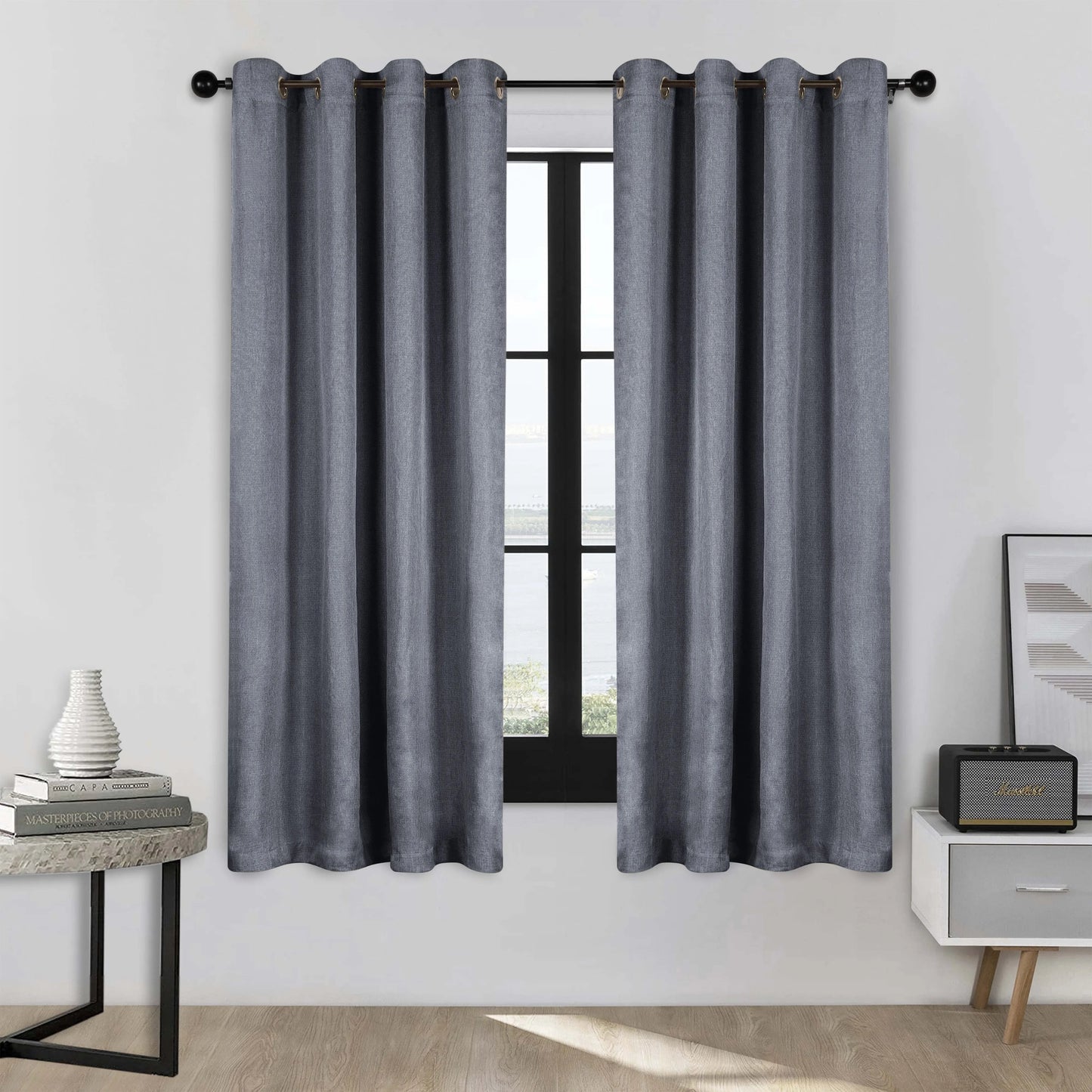 Linen Pattern Washable Room Darkening Blackout Curtains. Set of 2