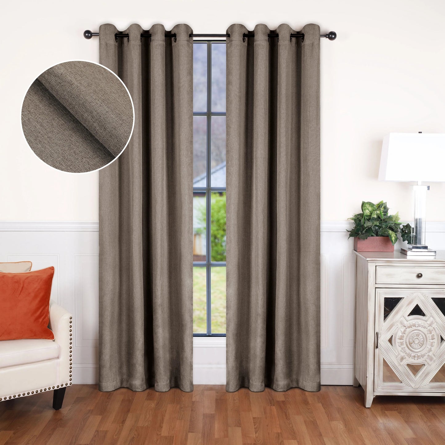 Linen Washable Room Darkening Blackout Curtains. Set of 2