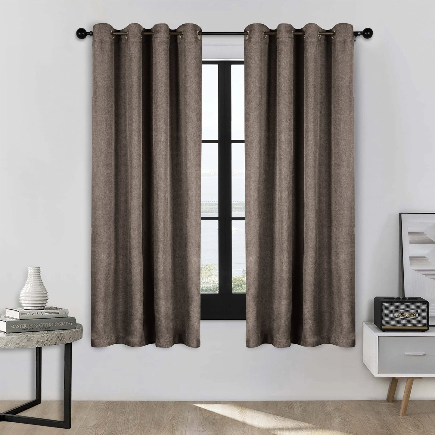 Linen Washable Room Darkening Blackout Curtains. Set of 2