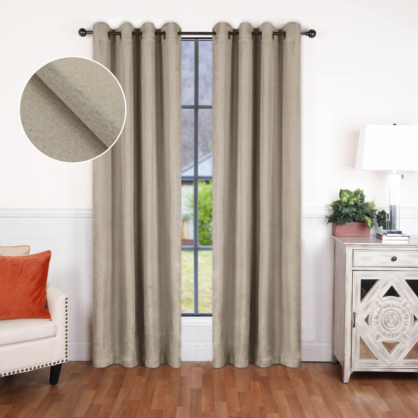 Linen Washable Room Darkening Blackout Curtains. Set of 2