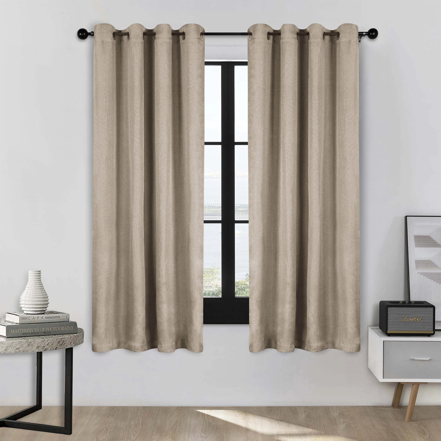 Linen Washable Room Darkening Blackout Curtains. Set of 2