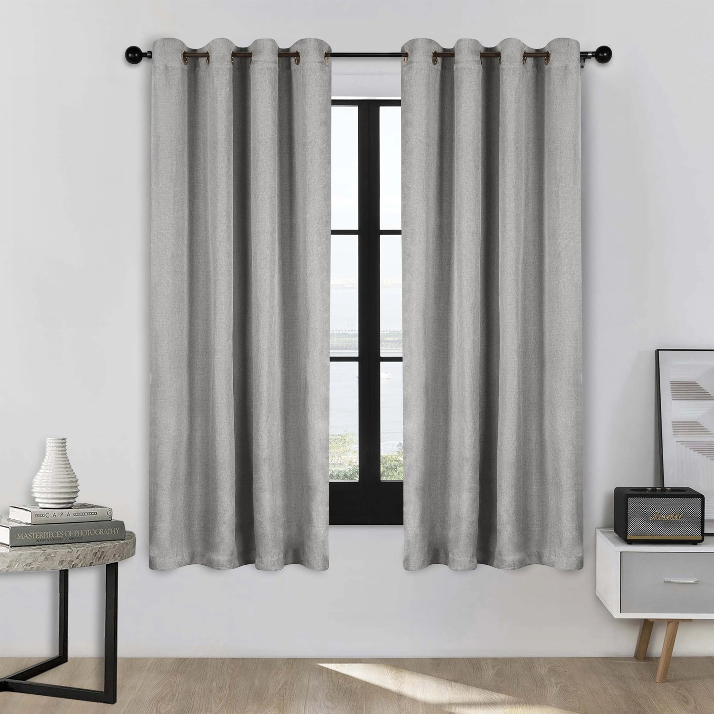 Linen Washable Room Darkening Blackout Curtains. Set of 2