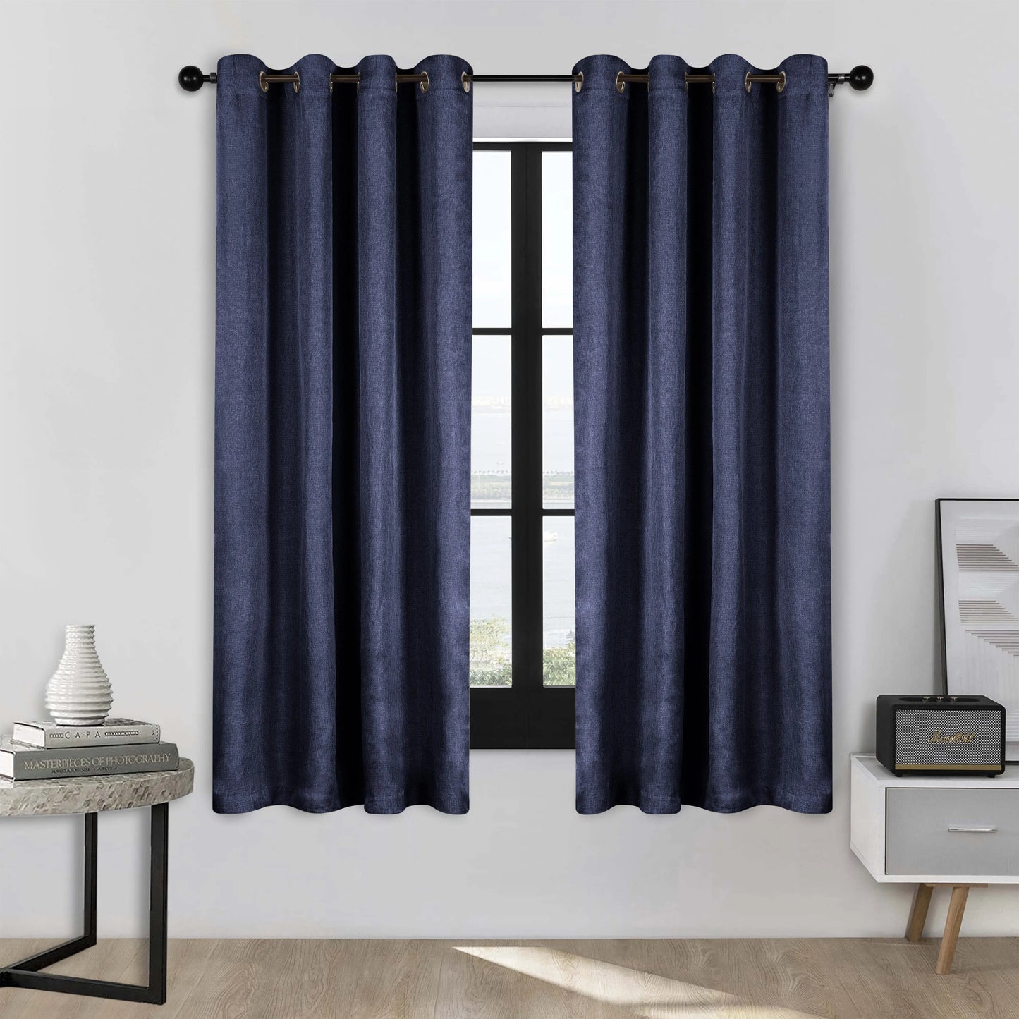 Linen Pattern Washable Room Darkening Blackout Curtains. Set of 2