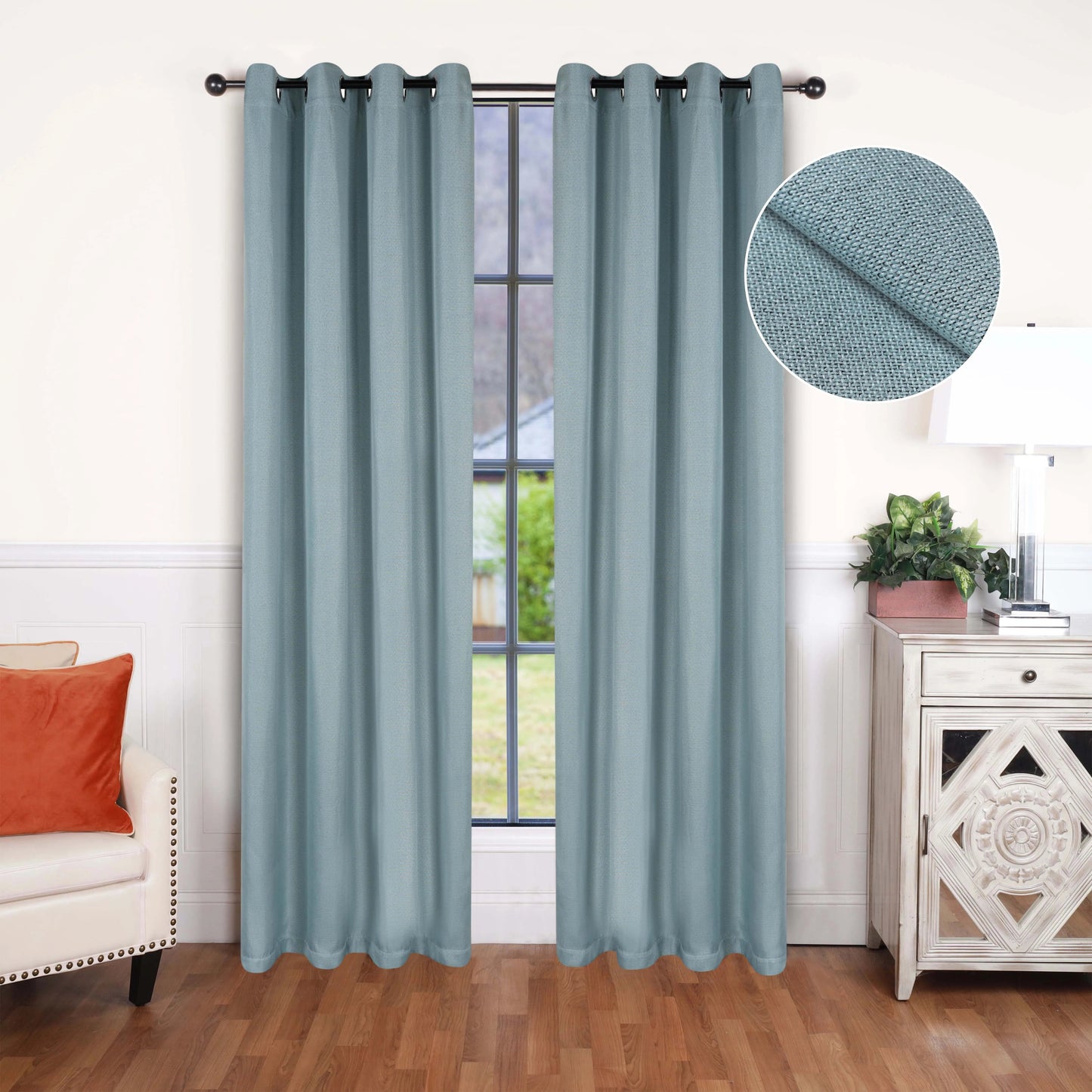 Linen Pattern Washable Room Darkening Blackout Curtains. Set of 2