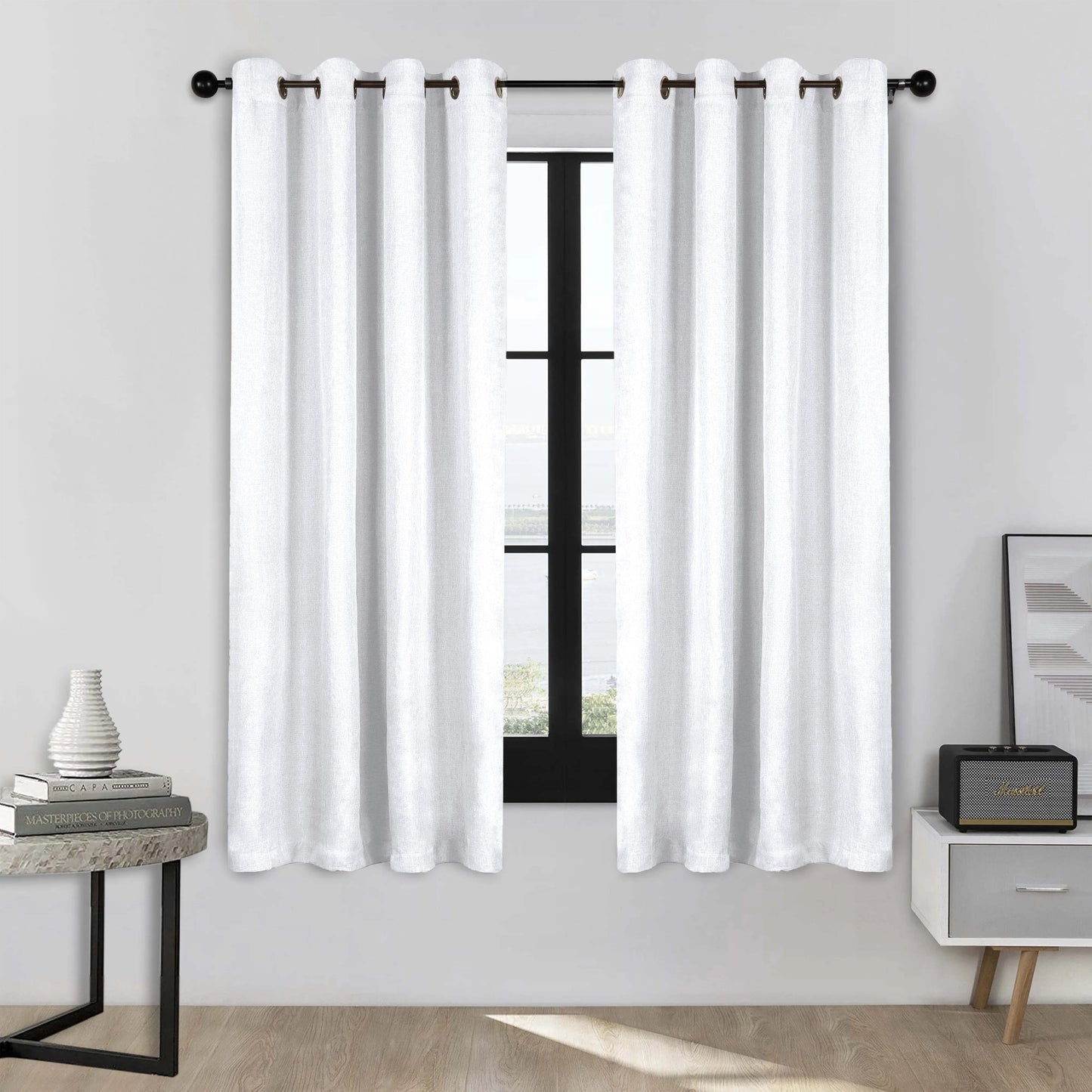 Linen Washable Room Darkening Blackout Curtains. Set of 2