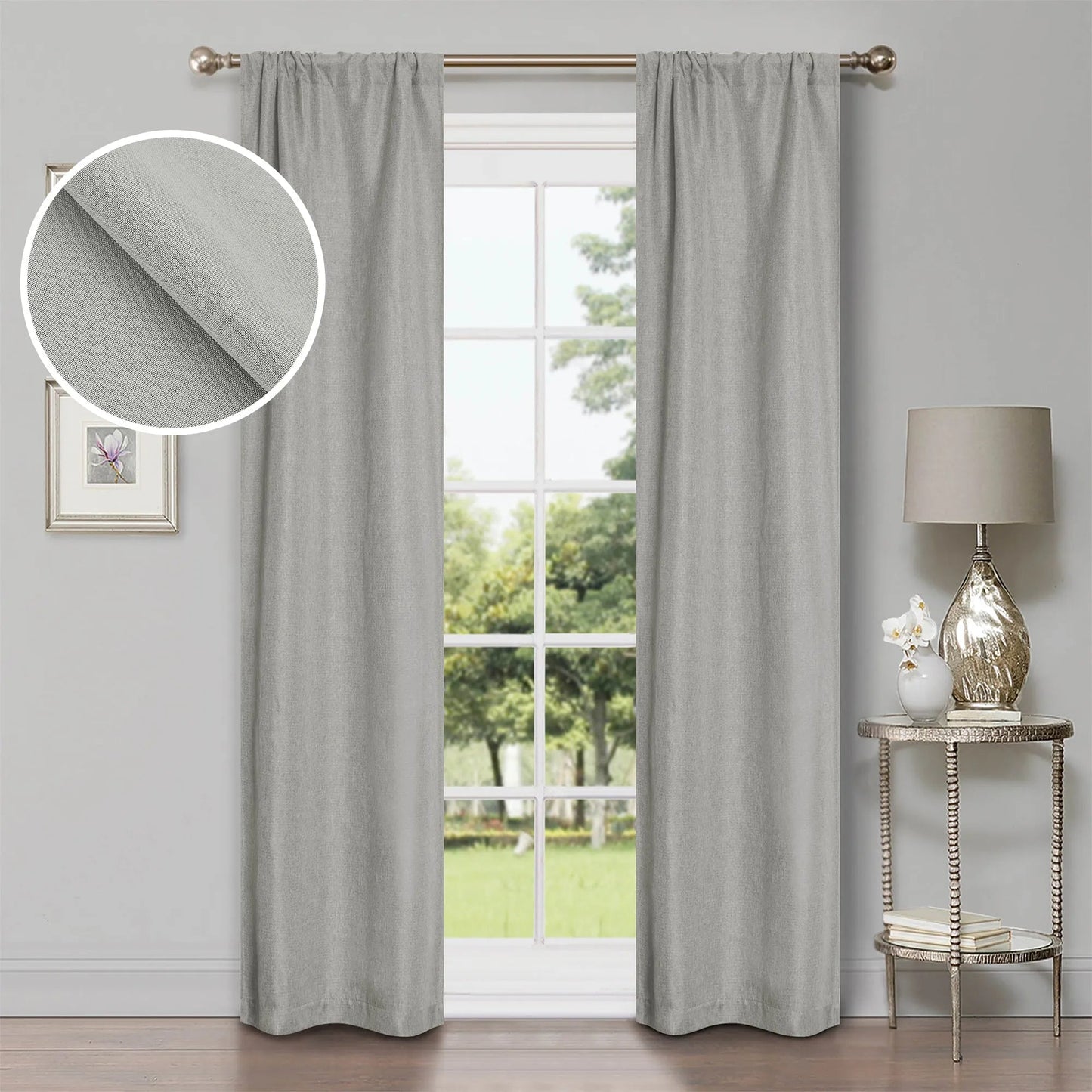 Linen Washable Room Darkening Blackout Curtains. Set of 2