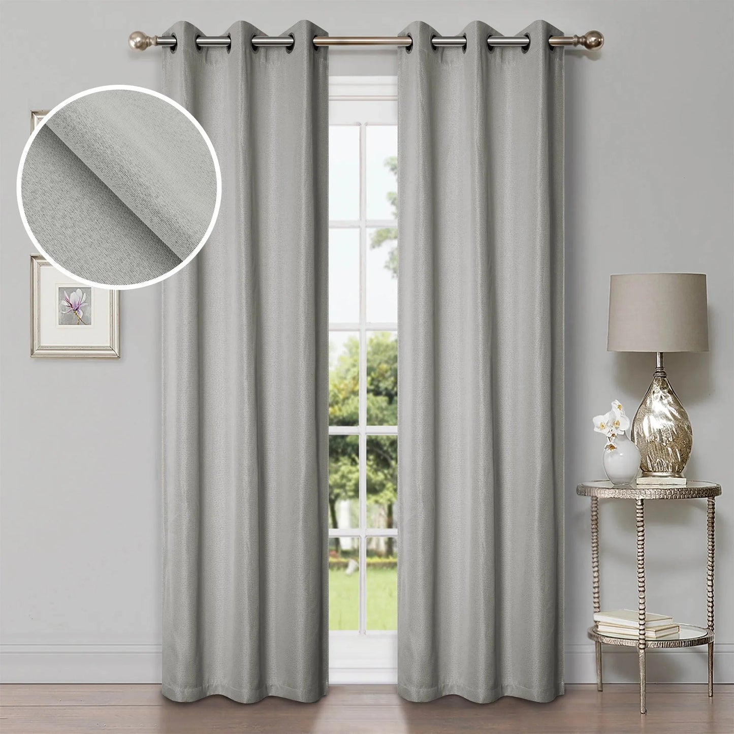 Linen Washable Room Darkening Blackout Curtains. Set of 2