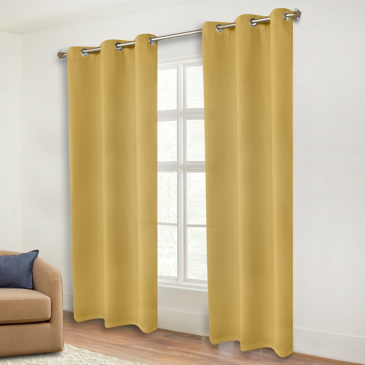 Classic Modern Solid Room Darkening Blackout Curtain Panels. Set of 2