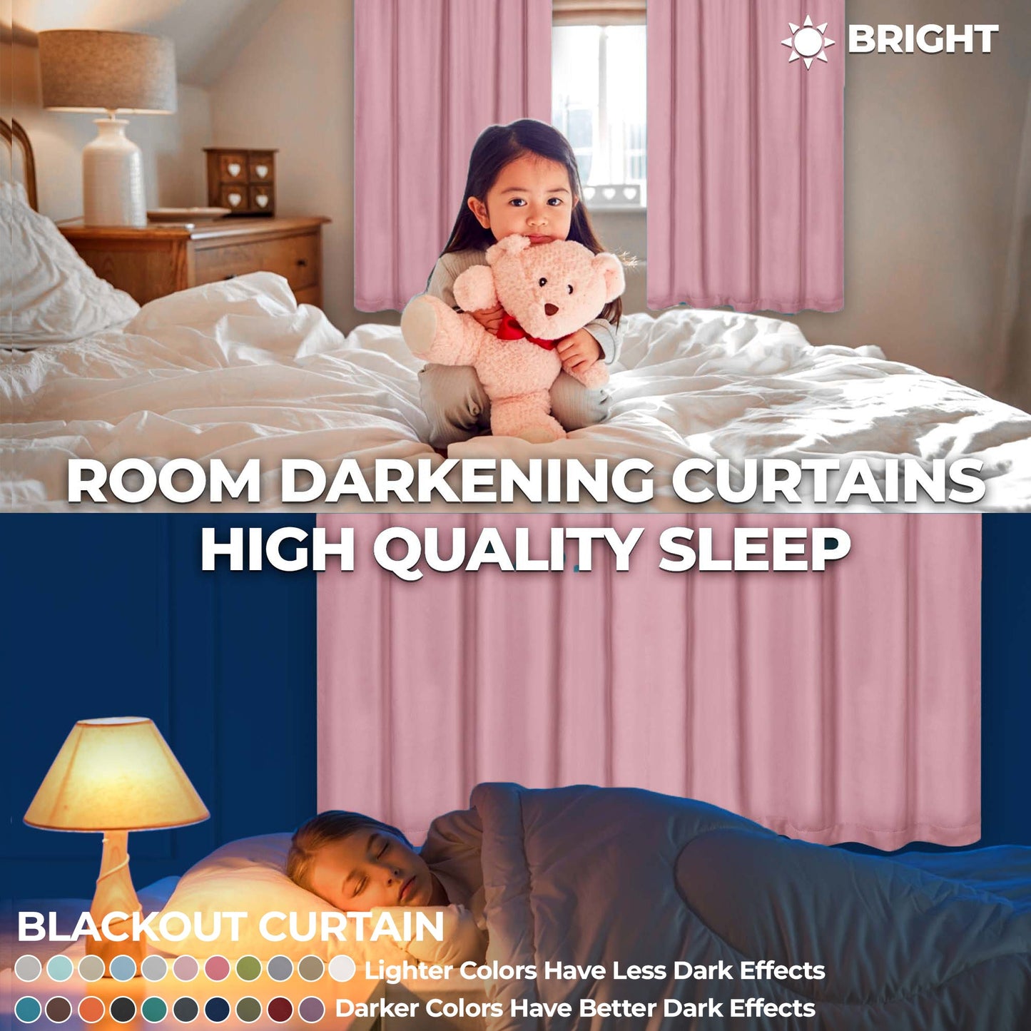 Solid Room Darkening Rod Pocket Blackout Curtain Panels. Set of 2