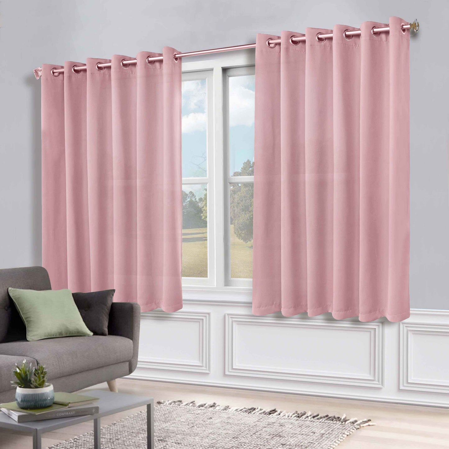Classic Modern Solid Room Darkening Blackout Curtain Panels. Set of 2