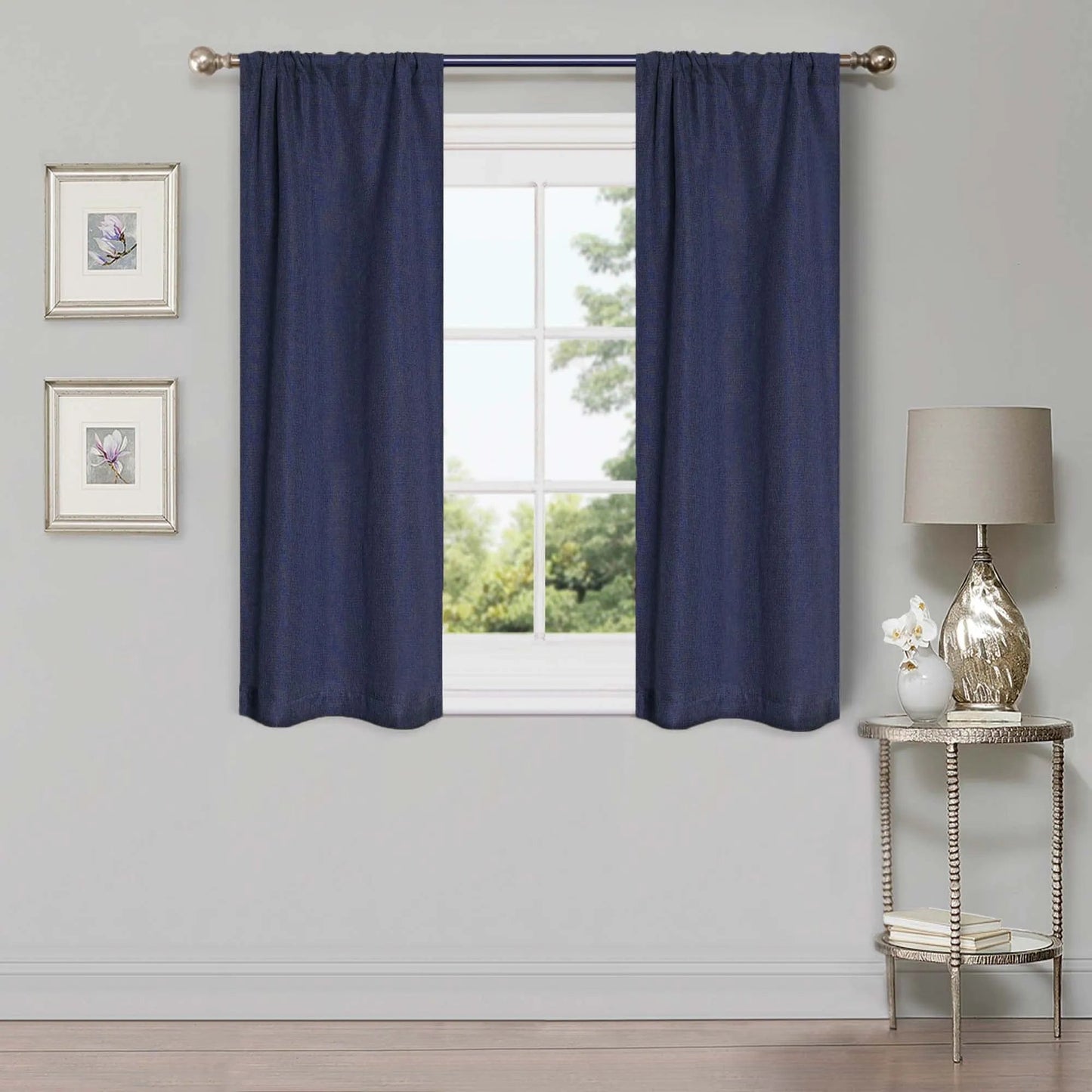 Linen Pattern Washable Room Darkening Blackout Curtains. Set of 2