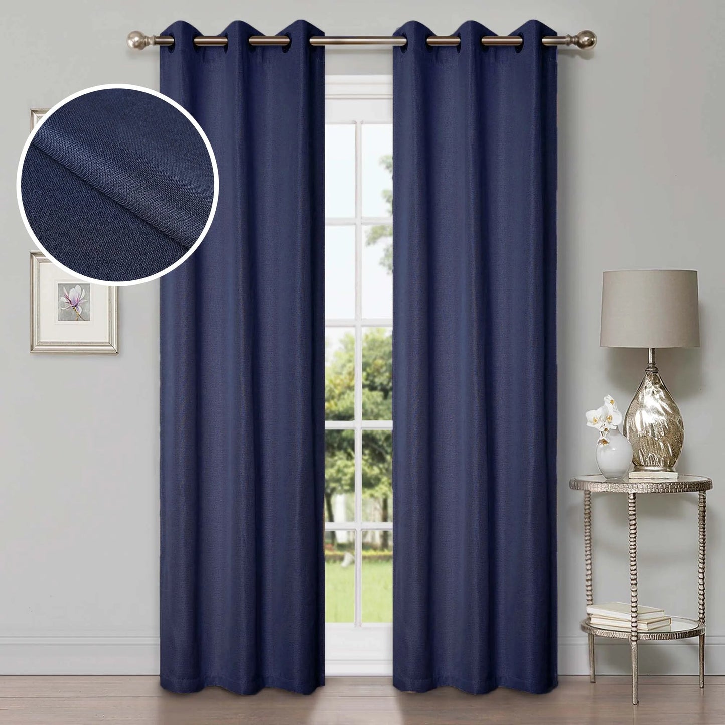 Linen Pattern Washable Room Darkening Blackout Curtains. Set of 2