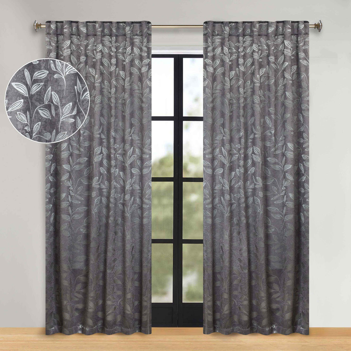 Leaves Room Darkening Back Tabs Blackout Curtain Panels. Set of 2
