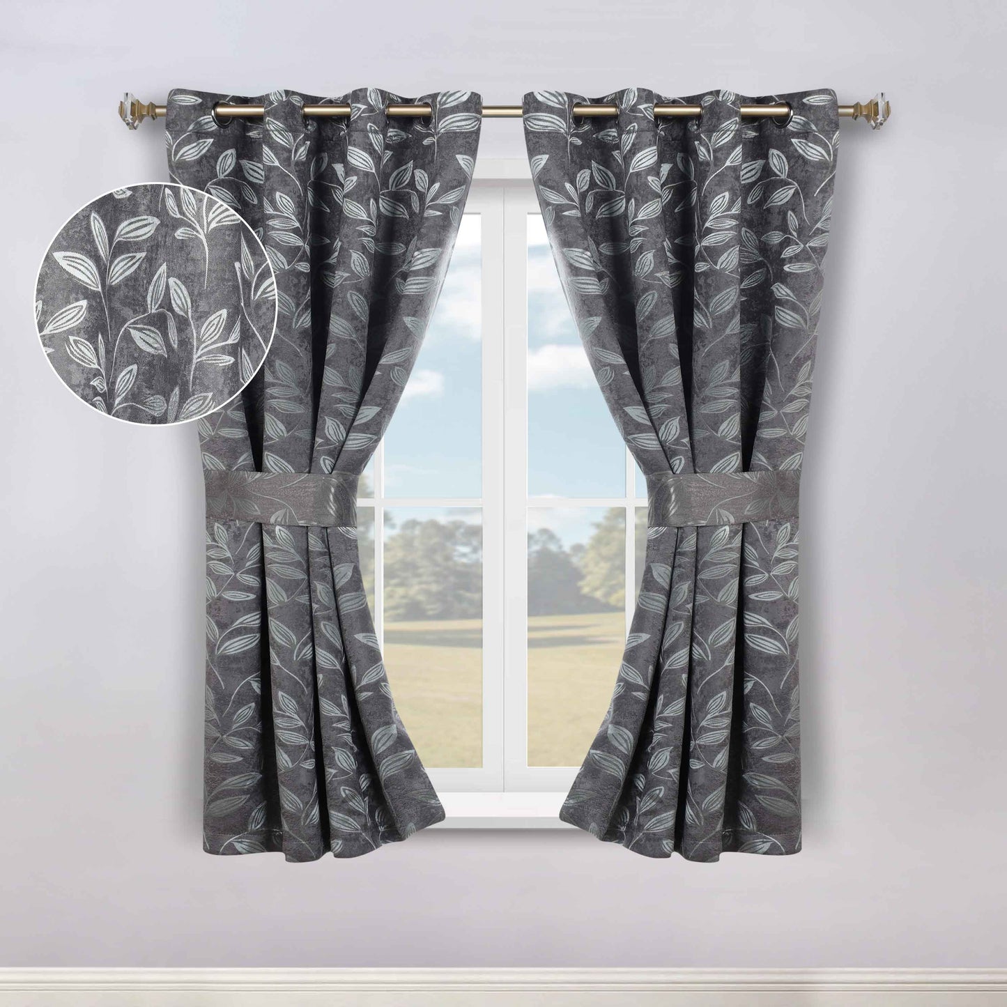 Leaves Room Darkening Washable Blackout Curtain Panels. Set of 2